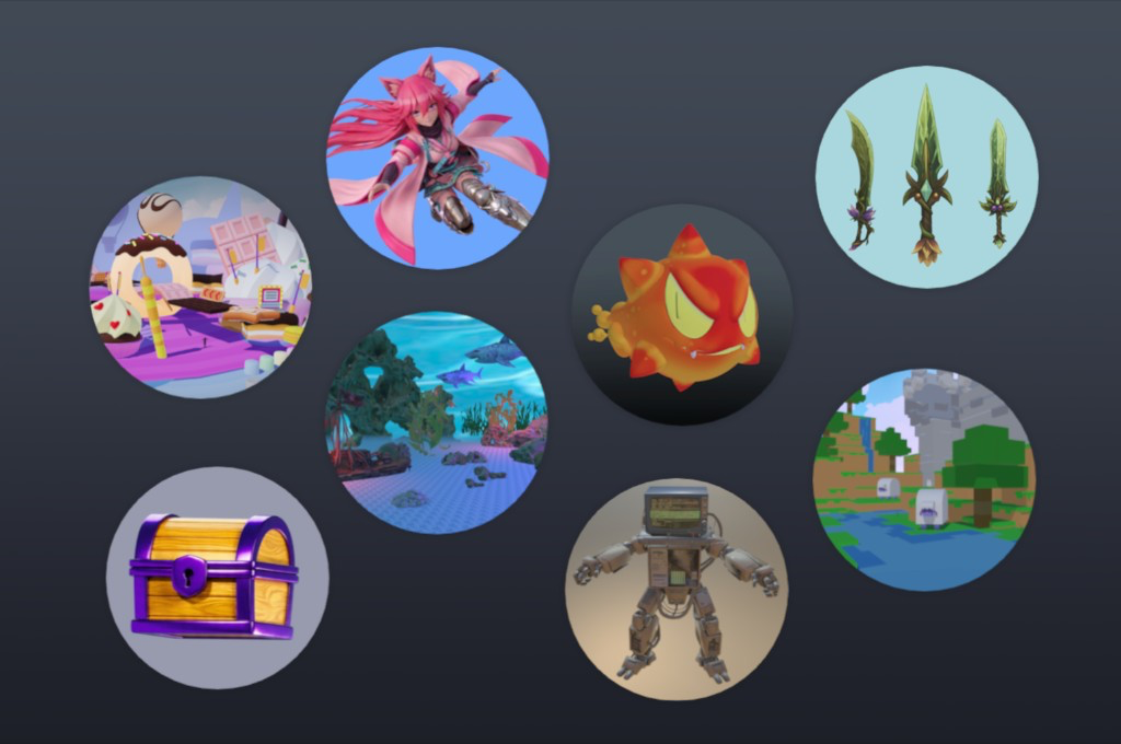 Collage of worlds, characters, and assets made by the Nilo community